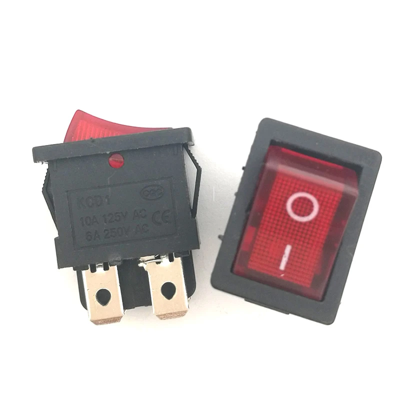 5 шт./лот Mini Boat Rocker Switch 6A 250V AC / 10A 125V 4 Pin ON OFF I/O SPST Snap in с Красной светодиодной