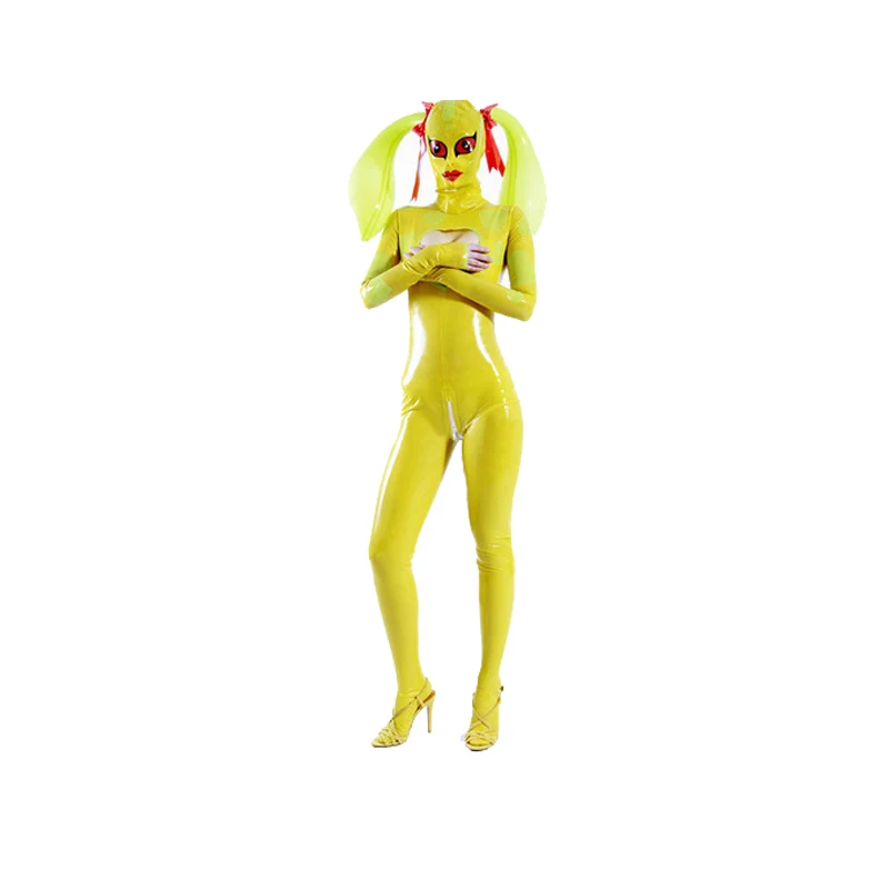 

Латексная Резиновая женская Танцевальная Маска для вечеринки, загадочная желтая и красная маска, боди Catsuit, размер 100% мм