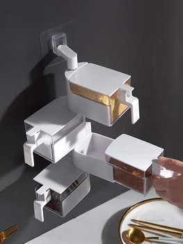 

New Sale Swivel Plastic 2 M Spice Jar Potes Kitchen Salt Sugar Seasoning Box Wall-mounted Storage Set Tank Combination