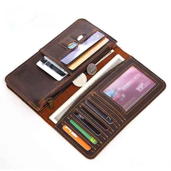 

Credit Card Holder Wallet with Zipper Coin Purse Genuine Leather Long Wallet Clutch Bag SD Card Case 2017 New Arrivals Vintage