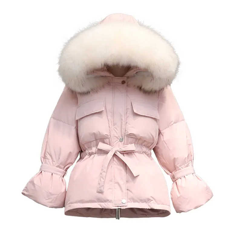 Воротник из натурального меха енота, новинка, зимнее пальто для женщин, длинный пуховик, Толстая теплая пуховая куртка, белое пуховое пальто размера плюс, верхняя одежда