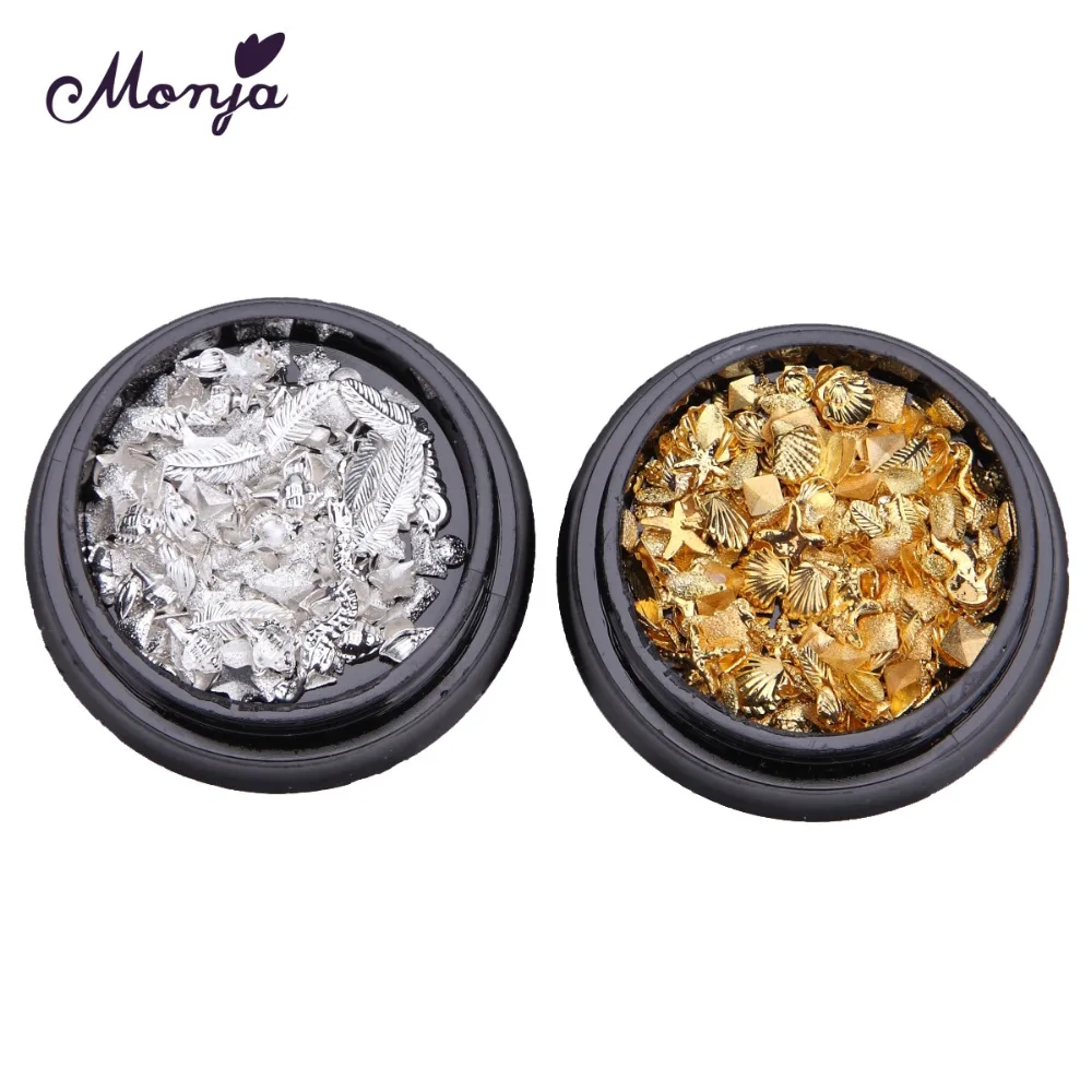 

Monja Nail Art 3D Metal Gold Silver Marine life Starfish Sea Horse Shell Feather Rivet Studs Decoration Accessories