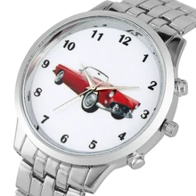 Relojes Vintage con diseño de coche rojo Mustang para hombre, reloj analógico de cuarzo encantador para niño, reloj de pulsera práctico con números árabes y negros