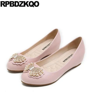 

black size 33 slip on female hidden round toe bow sweet pearl women cute pink increase dress shoes low heels wedge 2018 4 34
