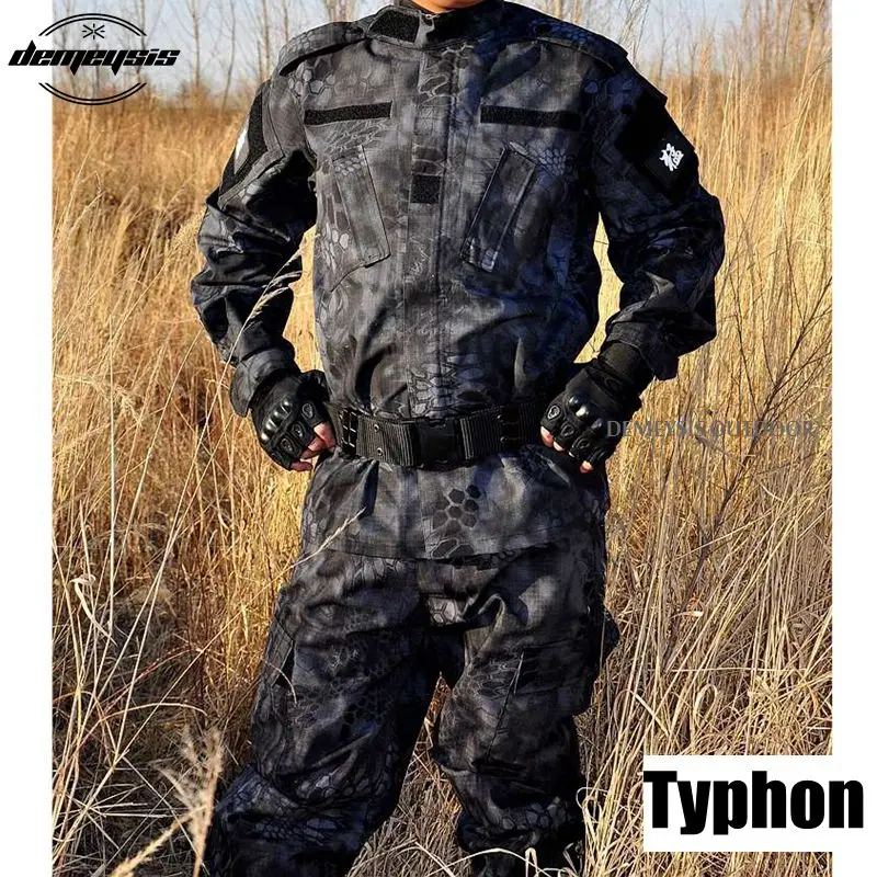 Лесной камуфляж костюм Боевой страйкбол Униформа куртка+ брюки Тактический военная Пейнтбольная одежда - Цвет: typhon
