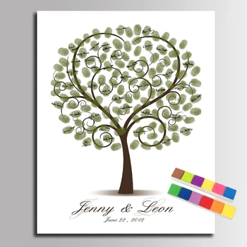 

DIY Heart Tree Fingerprint Signature Canvas Painting Wedding Decoration Wedding Gift Guest Book