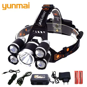 

yunmai 5000 Lumens headlamp 5*LED XML T6 Headlight 4mode Headlamp Rechargeable Head Lamp flashlight+2*18650 Battery+AC/ Charger