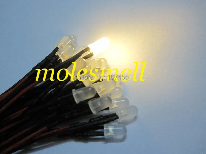 

1000pcs 5mm 12v diffused warm white 12V DC milky white lens 20cm Pre-Wired LED Light DIY free shipping