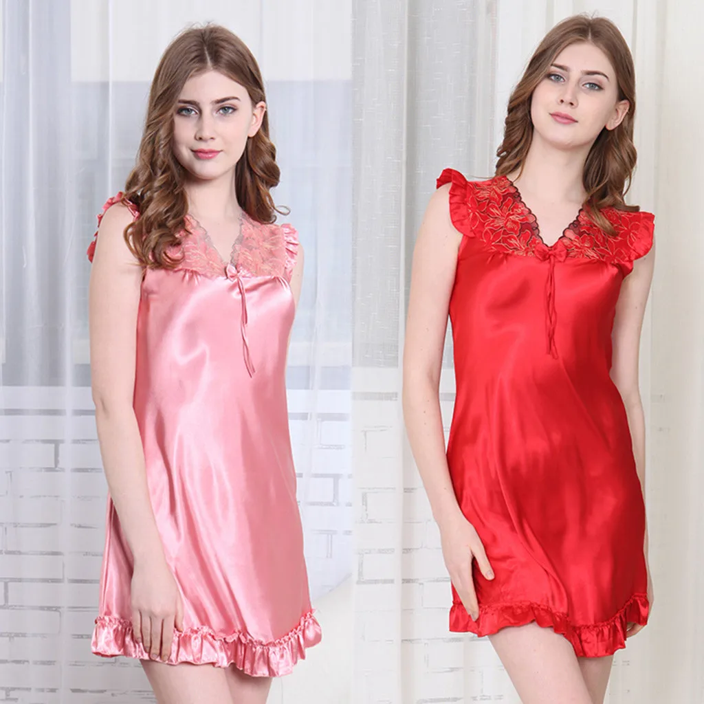 

2019 Women Nightgowns Sexy Summer Sleepwear Dress Lace Plus Size Femme Home Nightwear SleepShirts Nightdress Sleeveless Ruffles