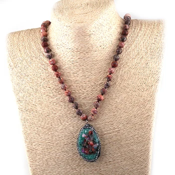 

Free Shipping Fashion Natural stone Long Knotted Pendant Necklace Women Lariat Necklaces