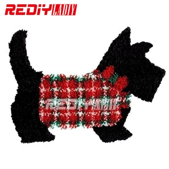 

REDIY LADIY Latch Hook Rug Kits Puppy in Red Wall Tapestry Floor Mat Pre-Printed Canvas Cushion DIY Yarn Crocheting Carpet Rug