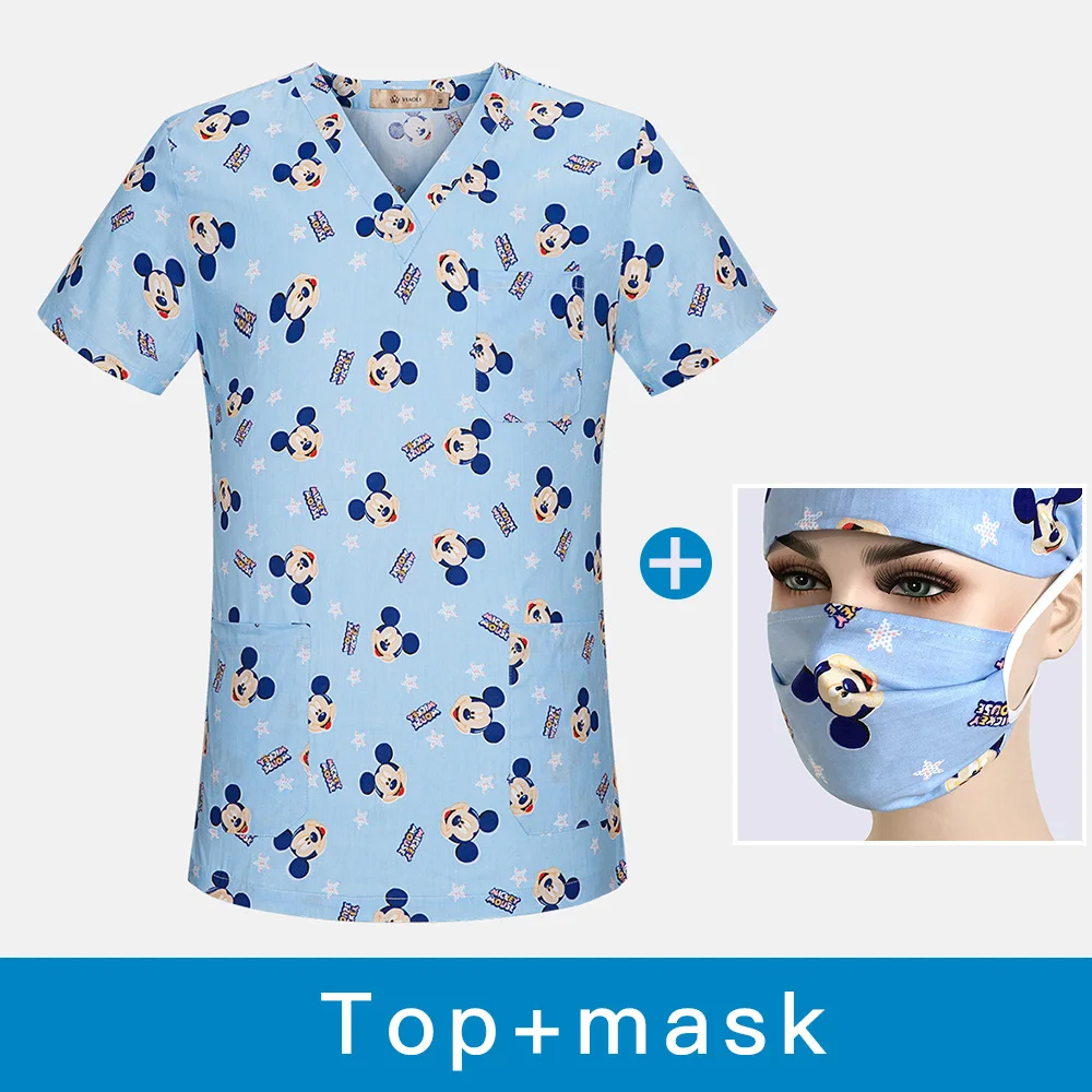 Высококачественная Больничная Спецодежда для медсестер, топы, дышащая одежда с принтом Микки, хирургическая медицинская униформа для женщин и мужчин