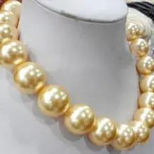 Горячая распродажа стиль >>>>> горячая! Большой 18 мм круглый золотой южных морей оболочки жемчужное ожерелье 1"