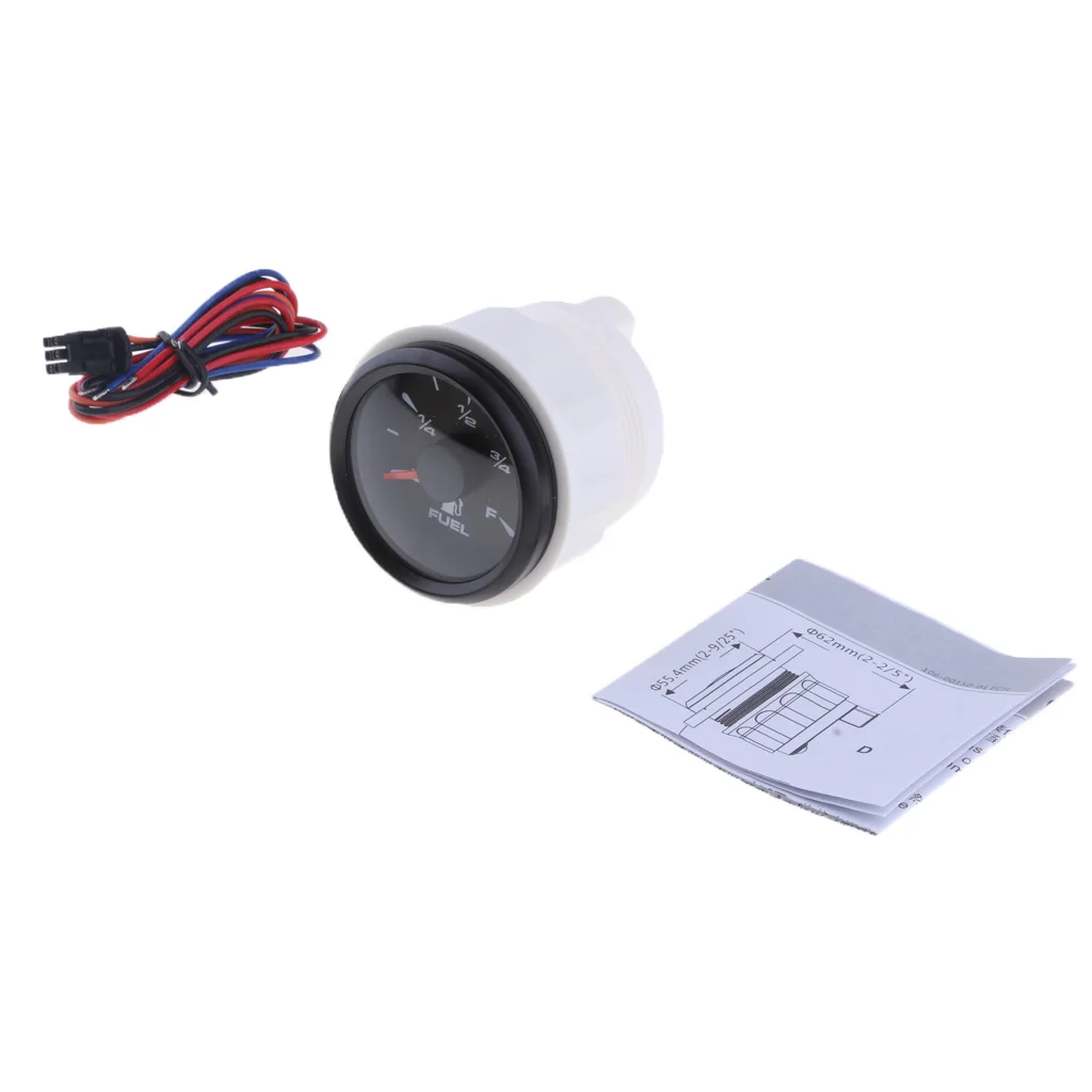 52mm Boat Car Fuel Level Gauge Meter Indicator Black Face & Black Ring