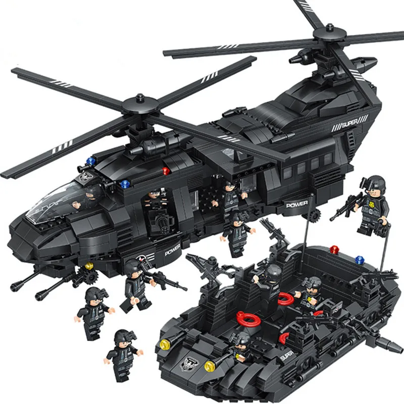 

1351pcs Diy Military Army War Special Police Force CH-47 Chinook Helicopter Compatible With Legoingly Bricks Toys For Children