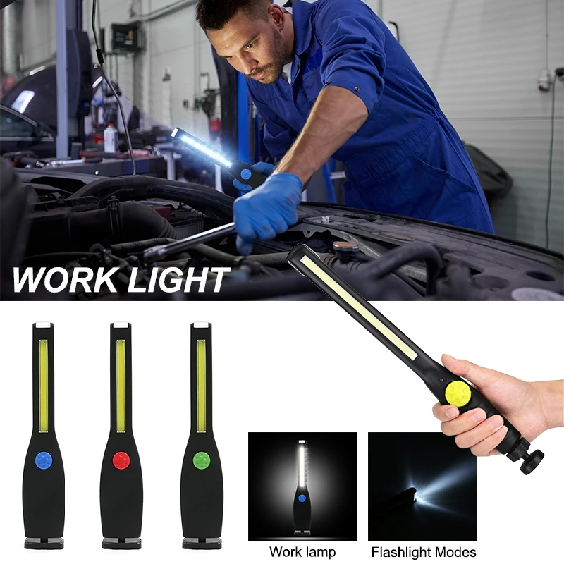 

Universal Spotlight Working Light Torch Portable COB LED Inspection Battery Magnetic Lamp Camping Car Repairing Flashlight