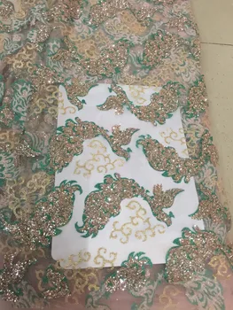 

10 yards bzh003 multi color gold glued sparkle glitter mesh net tulle lace fabric for india african sawing /evening dress