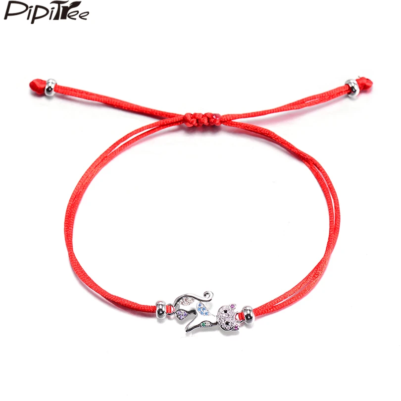 

Pipitree Elegant Colorful Cubic Zircon Cat Bracelet for Women Girls Kids Summer New Handmade Red String Charm Bracelets Jewelry