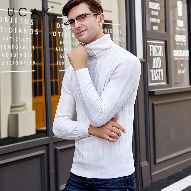 ^Cheap UCAK Brand Sweater Men 2019 New Arrival Winter Merino Wool Sweaters Cashmere Pullover Men Thick Warm Turtleneck Pull Homme U3021