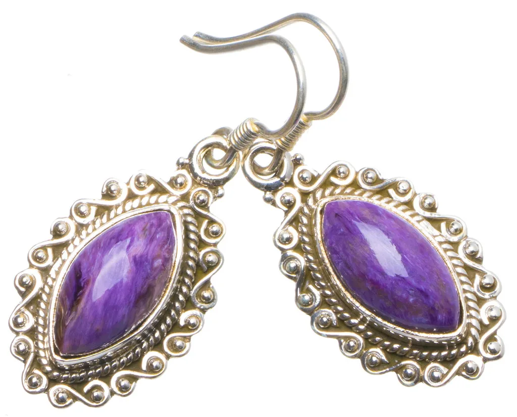 

Natural Charoite Handmade Unique 925 Sterling Silver Earrings 1.5" X4999