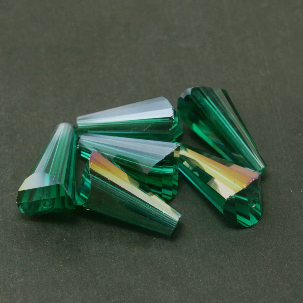 2014 New Approx 30Pcs/lot Peacock Green Faceted Crystal Glass 10x19mm