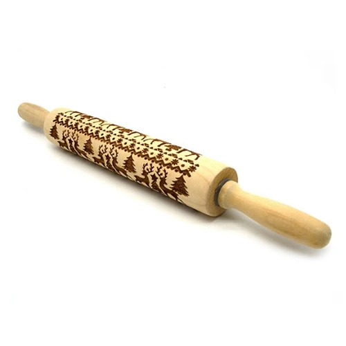 Christmas Wood Embossing Rolling Pin Baking Cookies Biscuit Fondant Cake Dough Engraved Roller Reindeer Snowflake | Дом и сад