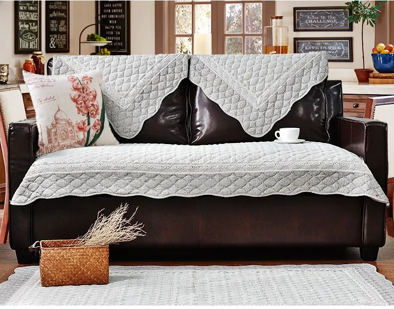 Вышитые Кружевные чехлы для диванов с жемчугом, бархатный чехол для дивана, полотенце серого цвета, Европейский кожаный защитный чехол для дивана