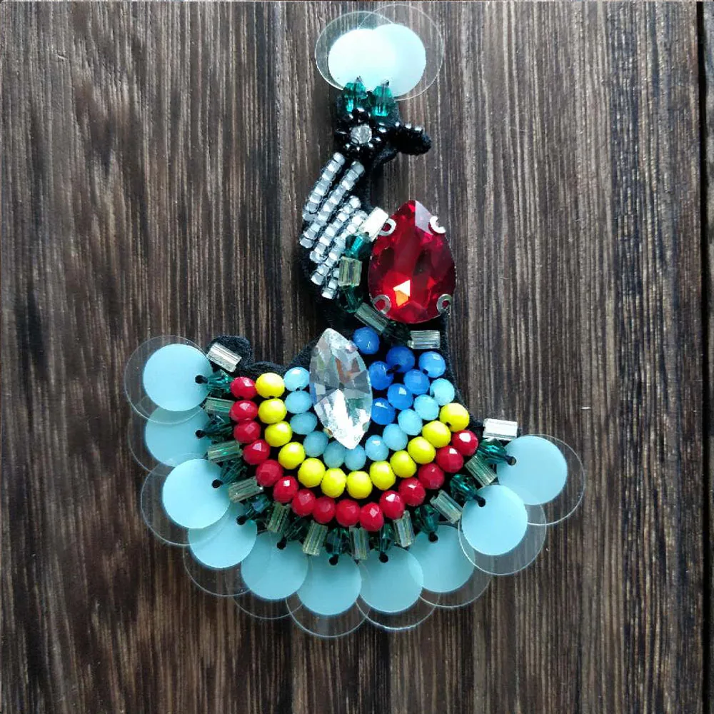 3D Handmade Rhinestone Beaded Patches Peacock Sew on Crystal Patch for