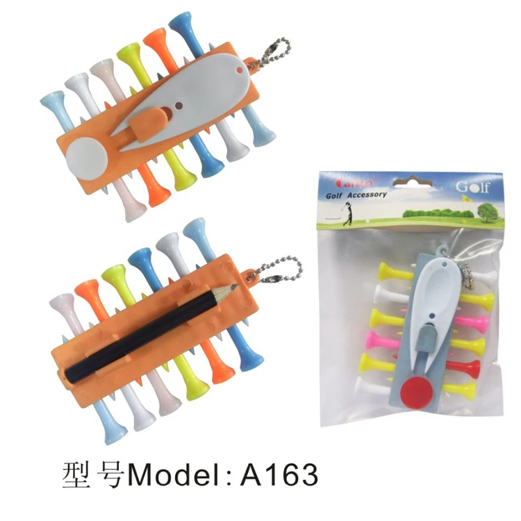 Golf Tee Holder Carrier with 12 Plastic Tees & 3 Ball Markers & 1 Key