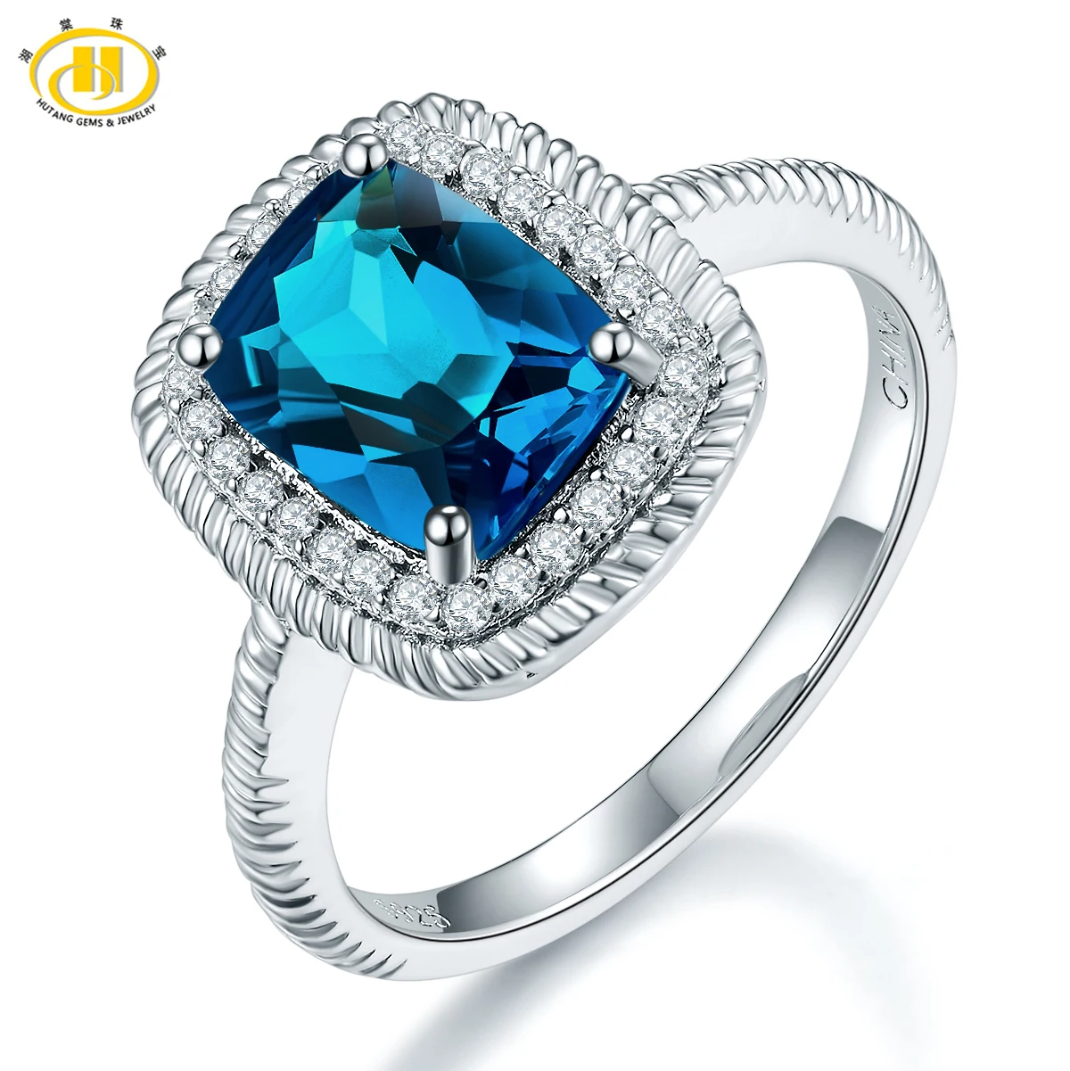 Hutang натуральная Лондон Голубой топаз кольцо Solid 925 серебро gemstone Красивые