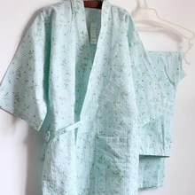 Женское хлопковое кимоно пижамный комплект топ брюки длинный короткий элегантный спортивный костюм в цветочек весна лето