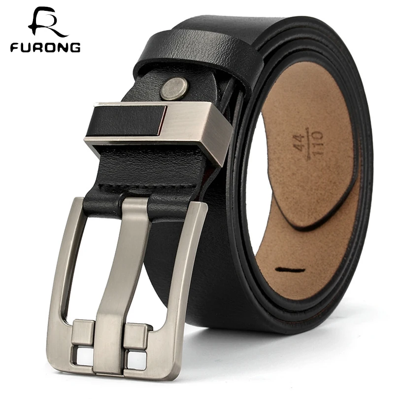 

FURONG Leisure Men Belt Full-grain Leather Belt 100% Genuine Cow Leather With Pin Buckle Male Full-grain Leather Waist Belt