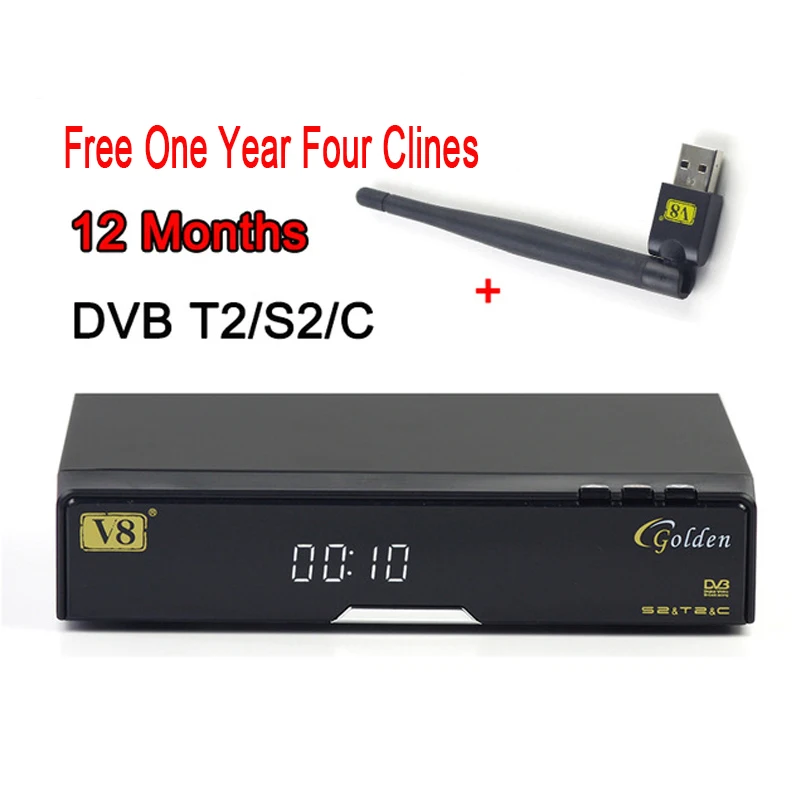 

V8 Golden DVB-S2/ DVB-T2 DVB-C Receptor satellite Decoder+1 year Europe Four Clines+USB WIFI PK DMYCO v7 satellite receiver