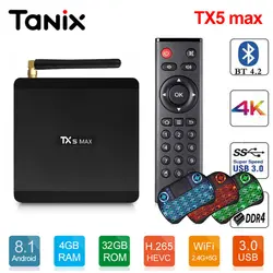 Tanix TX5 Max ТВ коробка Android 8,1 Amlogic S905X2 4 Гб LPDDR4 + 32 GB EMMC 2,4 ГГц + 5 ГГц Wi-Fi BT4.2 Поддержка 4 K H.265 Декодер каналов кабельного телевидения