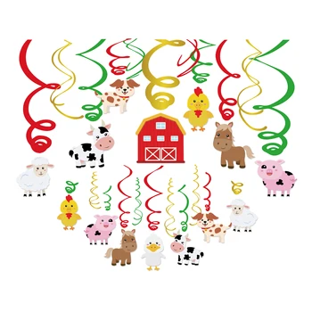 

PVC Spiral Hanging Swirls Farm Animals Party Decorations Cow Duck Sheep Chicken Dog Pig Cards Kid's Birthday Party Favors