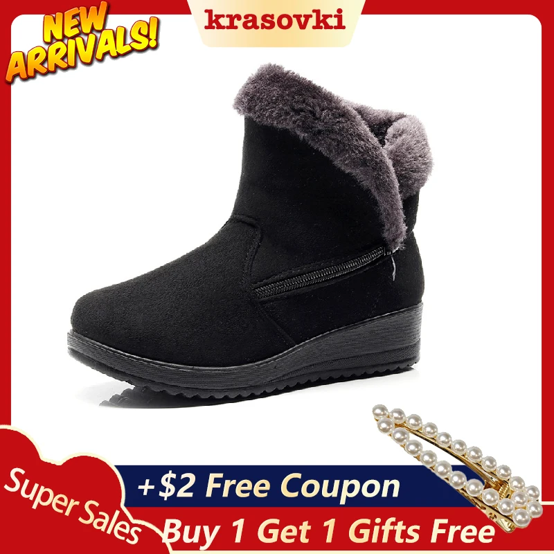

Krasovki Winter New Cotton Shoes Dropshipping Female Warm Snow Boots Ankle Large Size Cotton Boots Cotton Chaussures Plush