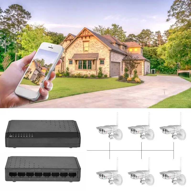 8 портов 6 + 2 PoE выключатель инъектор питания через Ethernet без адаптера для камеры