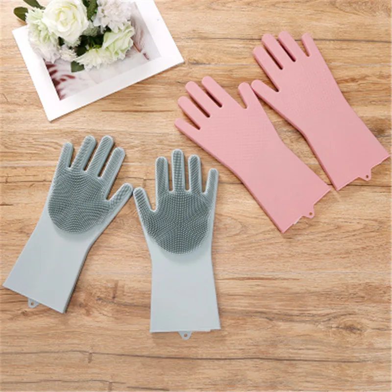 YOTOP Pair Magic Silicone Scrubber Rubber Cleaning Gloves Dusting Dish