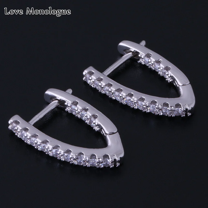 Love Monologue V shaped Earrings White Cubic Zirconia Silver Color Hoop