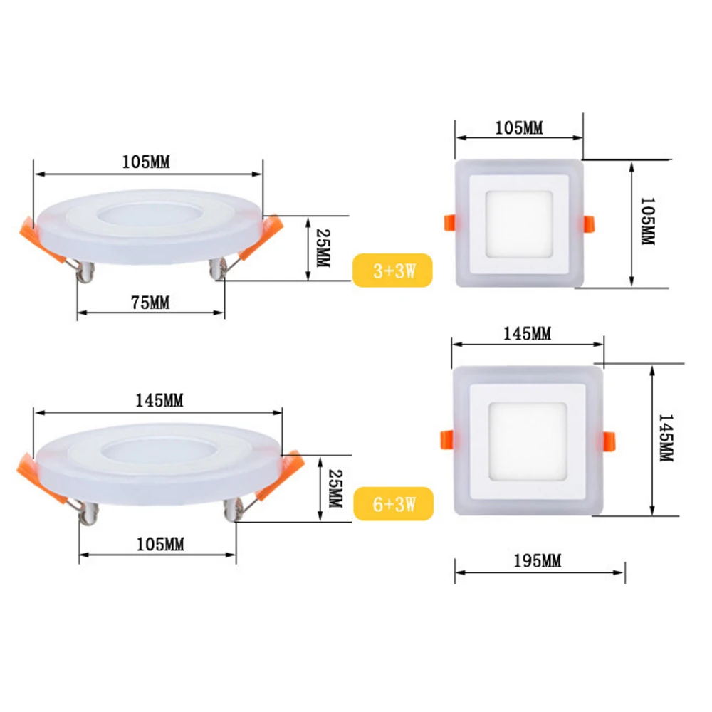 3 W 6 W 12 W 18 W Двойной Цвет светодиодный круглая Светодиодная панель/квадратный Ванная комната открытый встраиваемые светодиодный потолок