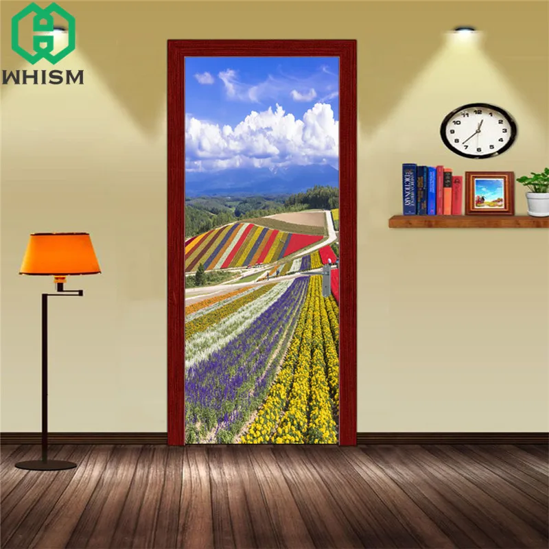 WHISM 2 قطعة/المجموعة الإبداعية 3D المشهد الطبيعة ملصقات جدار DIY جدارية غرفة نوم ديكور المنزل ملصق للإزالة PVC للماء الباب ملصقا