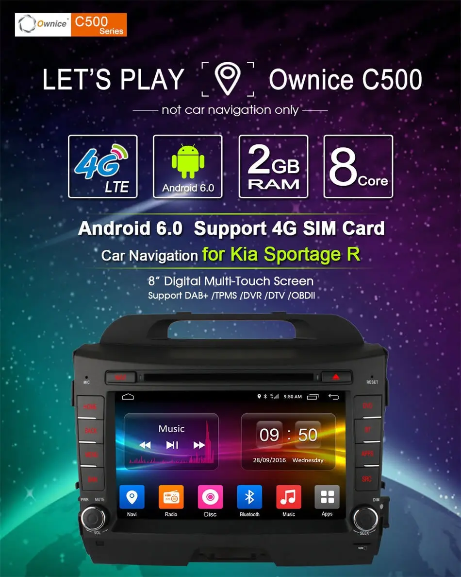Sale Ownice C500 Android 6.0 Octa 8 Core car dvd player FOR KIA sportage r 2011 - 2015 gps navi 2 din wifi 4G 2GB RAM 32GB ROM 5