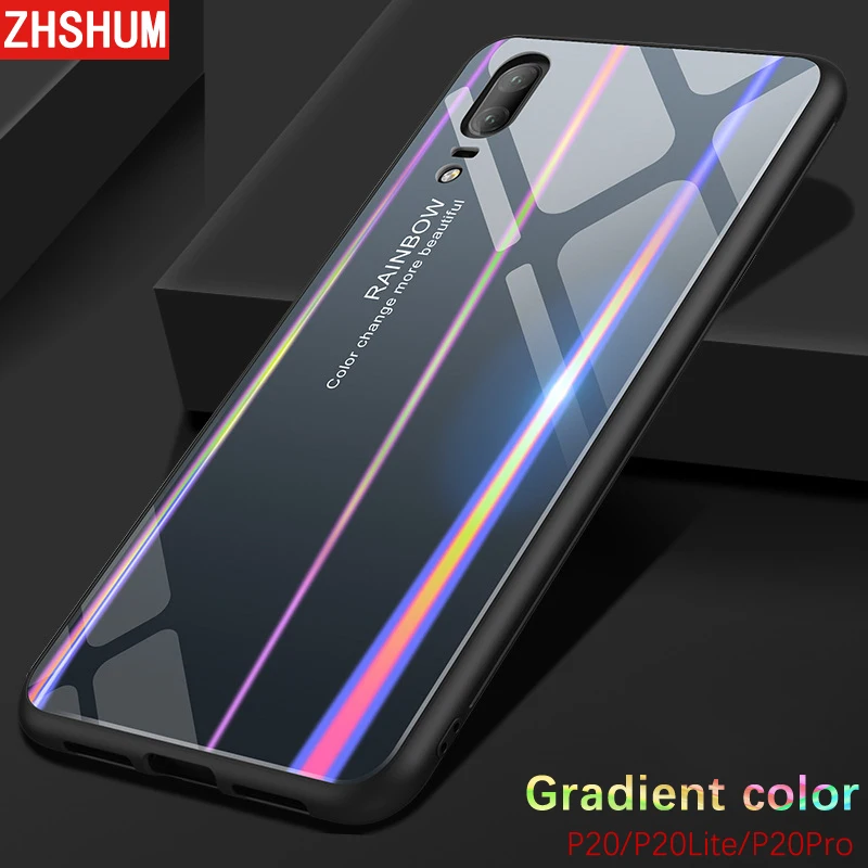 Градиентный цвет чехол из закаленного стекла для huawei P20 Lite Pro бампер 9 H блестящий