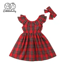 

Baby Girls Kids Princess Christmas Dress Pageant Party Dresses Clothes Infant little Girl Sleeveless Sundress Plaid Clothing