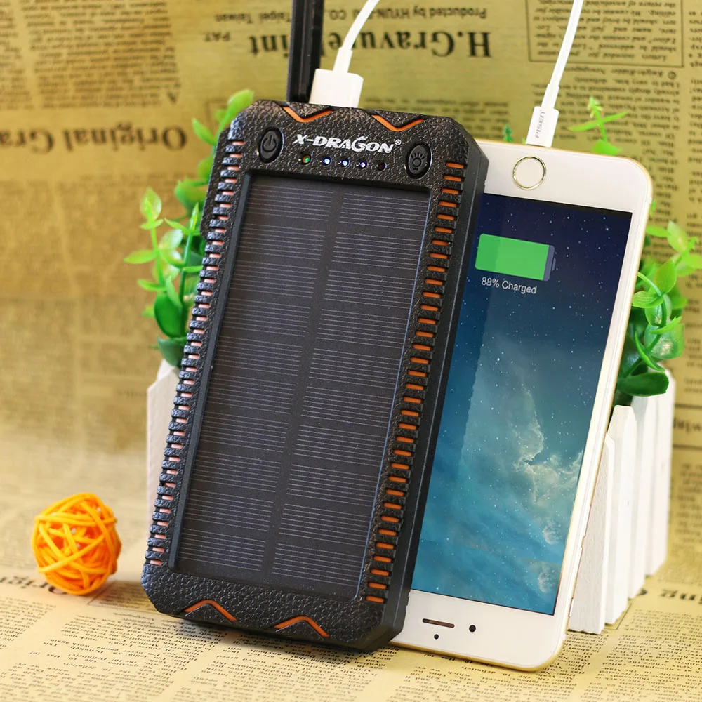 X-DRAGON 15000mAh Power Bank Solar External Battery Power Charger for iPhone Samsung Huawei Smartphones Xiaomi Outdoors Camping X-DRAGON 15000mAh Power Bank Solar External Battery Power Charger for iPhone Samsung Huawei Smartphones Xiaomi Outdoors Camping
