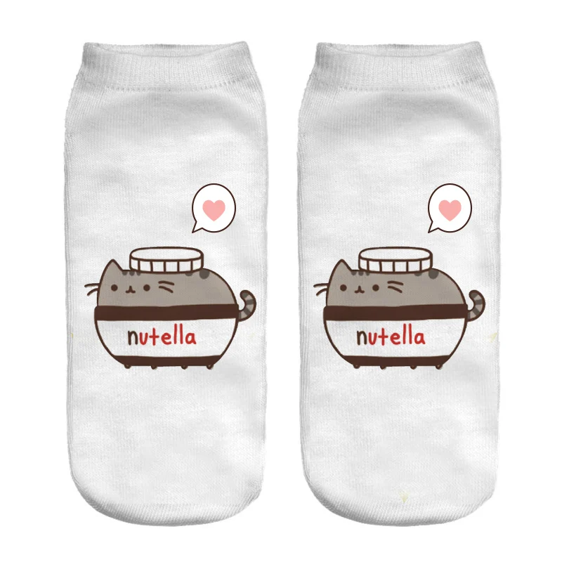 Nutella забавные Носки 3D печатных дамы мультфильм белый короткий Chaussette Femme милые корейские Носки - Цвет: Слоновая кость