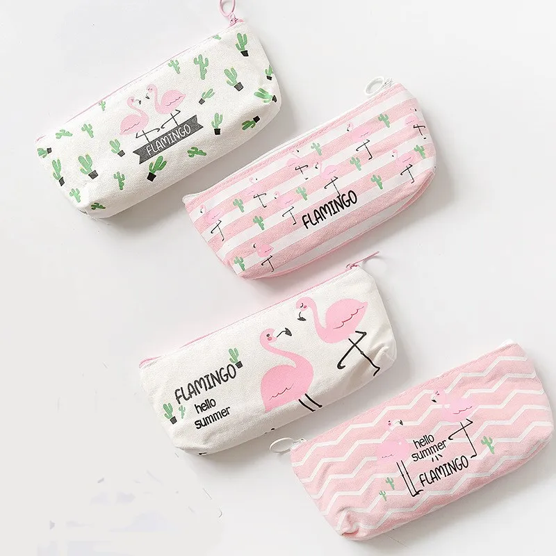 

Kawaii Cute Pink Flamingo Canvas Pencil Case Storage Organizer Pen Bags Pouch Pencil Bag School Supply Stationery