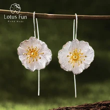 Lotus Fun Real 925 Sterling Silver 18K Gold Handmade Fine Jewelry Cute Blooming Poppies Flower Dangle Earrings for Women Brincos lotus fun moment real 925 sterling silver natural blue stone fashion jewelry cute hollow out honeybee dangle earrings for women