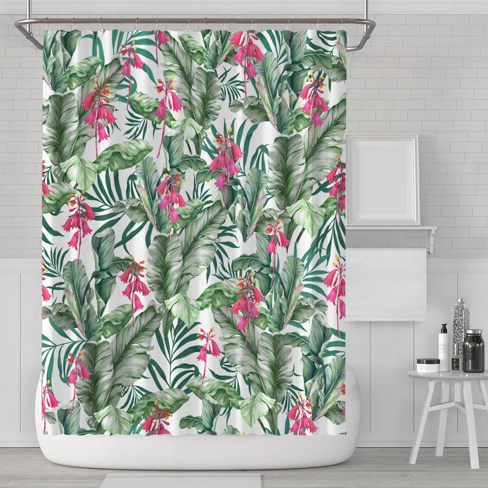 Palm leaves Bathroom Shower Curtain Waterproof Fabric w//12 Hook 180*180cm