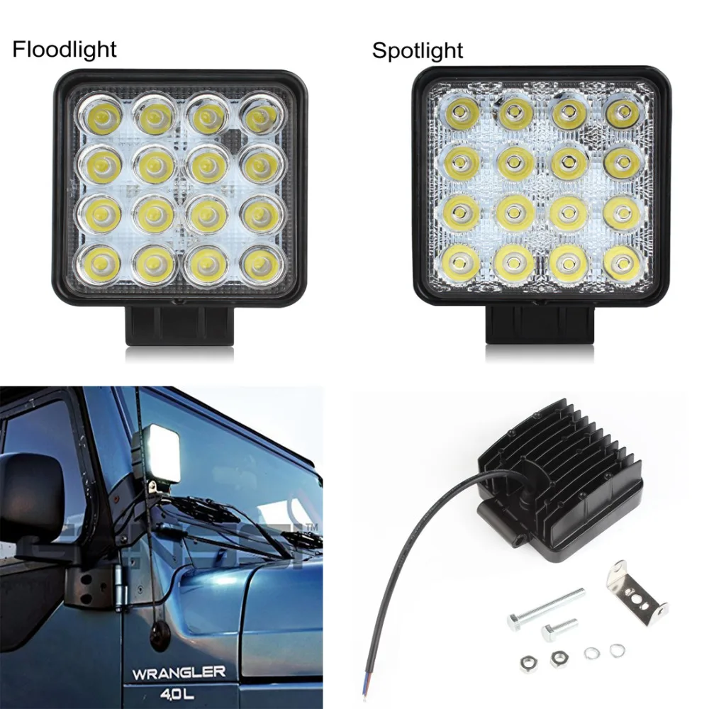 

2pcs! 48W Square LED Work Light Bar Spot / Flood 12V 24V Off road Worklight Waterproof for Car Offroad SUV ATV Boat Lamp